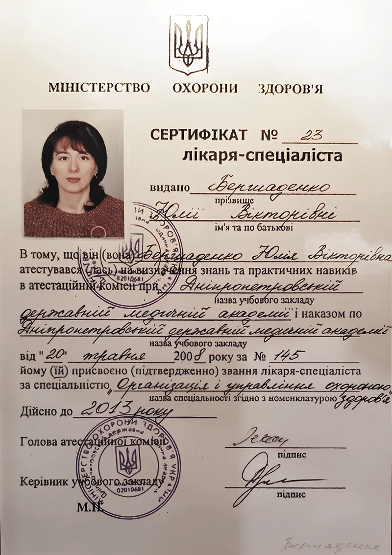 Сертифікат лікаря-спеціаліста: Організація і управління охороною здоров’я